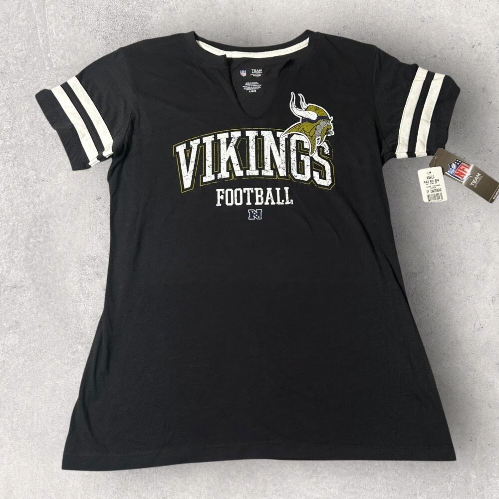NFL Team Apparel Shirt Women Large Black‎ Vikings Football Graphic Tee New